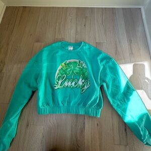 IML Lucky Clover Leaf Cropped Sweatshirt Womens S Green Elastic Waist Band